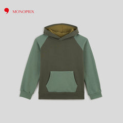 MONOPRIX DARK GREEN TOW TONE HOODIE WITH BELLEY POCKET