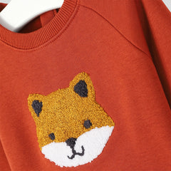 MONOPRIX DARK ORANGE FOX EMBROIDERED SWEATSHIRT