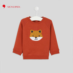 MONOPRIX DARK ORANGE FOX EMBROIDERED SWEATSHIRT