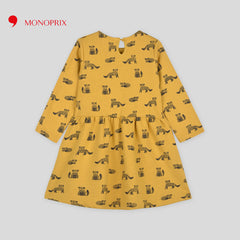 MONOPRIX DARK YELLOW FOX PRINTED FLEECE DRESS