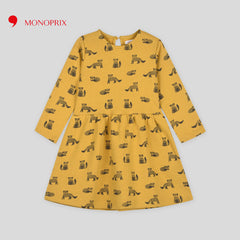 MONOPRIX DARK YELLOW FOX PRINTED FLEECE DRESS