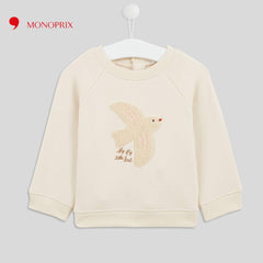 MONOPRIX ECRU BIRD MOTIF SWEATSHIRT