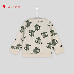 MONOPRIX ECRU CROCODILE MOTIF PRINTED COTTON SWEATSHIRT