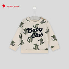 MONOPRIX ECRU CROCODILE MOTIF PRINTED COTTON SWEATSHIRT