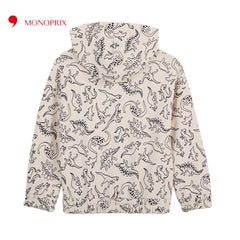 MONOPRIX ECRU DINO PRINTED ZIPPER HOOD