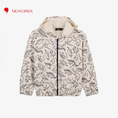 MONOPRIX ECRU DINO PRINTED ZIPPER HOOD