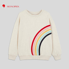 MONOPRIX ECRU EMBROIDERED RAINBOW SWEATSHIRT