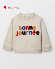 MONOPRIX ECRU EMBROIDERED SWEATSHIRT