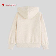 MONOPRIX ECRU RAINBOW EMBROIDERED HOODIE