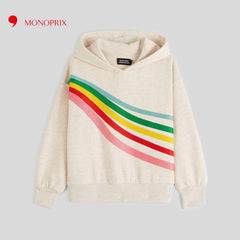 MONOPRIX ECRU RAINBOW EMBROIDERED HOODIE