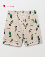 MONOPRIX ECRU SKATEBOARD PRINT SHORTS
