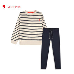 MONOPRIX ECRU STRIPED ORGANIC SWEATSHIRT 2 PCS SET