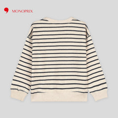 MONOPRIX ECRU STRIPED ORGANIC COTTON SWEATSHIRT