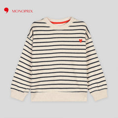 MONOPRIX ECRU STRIPED ORGANIC SWEATSHIRT 2 PCS SET