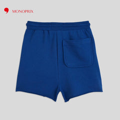 MONOPRIX GIRLS BLUE PLAIN FLEECE SHORTS