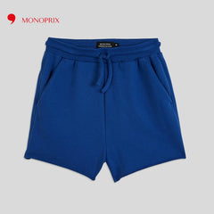 MONOPRIX GIRLS BLUE PLAIN FLEECE SHORTS