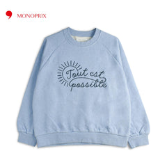 MONOPRIX GIRLS LIGHT BLUE PRINTED SWEATSHIRT