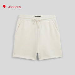 MONOPRIX GIRLS NATURAL WHITE PLAIN FLEECE SHORTS