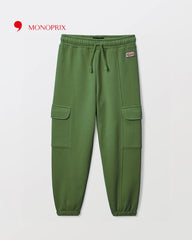 MONOPRIX GREEN CARGO FLEECE JOGGER TROUSER