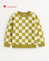 MONOPRIX GREEN CHECKERBOARD SWEATSHIRT