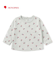 MONOPRIX GREEN CHERRY PRINTED TOP