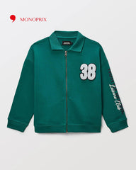 MONOPRIX GREEN FLEECE POLO COLLAR JACKET