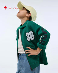 MONOPRIX GREEN FLEECE POLO COLLAR JACKET