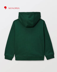 MONOPRIX GREEN FLEECE ZIPPED HOODIE
