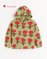 MONOPRIX GREEN FLOWER PRINT OVERSIZED HOODIE