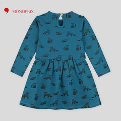 MONOPRIX BLUE FOX PRINTED FLEECE DRESS