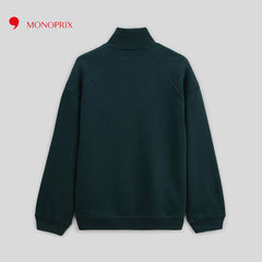 MONOPRIX GREEN MOCK NECK KANGAROO POCKET SWEATSHIRT