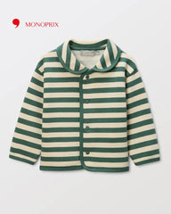 MONOPRIX GREEN STRIPED CARDIGAN WITH PETER PAN COLLAR