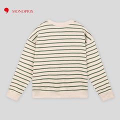 MONOPRIX GREEN STRIPED EMBROIDERED SWEATSHIRT