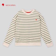 MONOPRIX GREEN STRIPED EMBROIDERED SWEATSHIRT