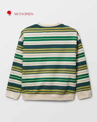 MONOPRIX GREEN STRIPED PRINTED BRUSHED FLEECE SWEATSHIRT