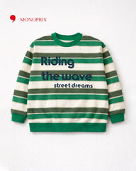 MONOPRIX GREEN STRIPED PRINTED SWEATSHIRT