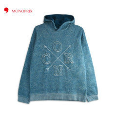 MONOPRIX GREEN TEXTURED HOODED SWEATSHIRT
