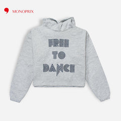 MONOPRIX GREY FREE TO DANCE CROP STYLE HOODIE