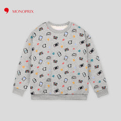 MONOPRIX GREY SUPER GAMER PRINTED SWEATSHIRT