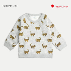 MONOPRIX GREY TIGER PRINTER FLEECE SWEATSHIRT