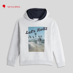 MONOPRIX HEATHER GREY LET'S ROLL PRINTED HOODIE