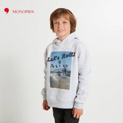 MONOPRIX HEATHER GREY LET'S ROLL PRINTED HOODIE