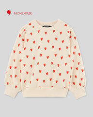 MONOPRIX LIGHT BEIGE HEARTS PRINT SWEATSHIRT