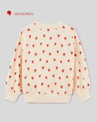 MONOPRIX LIGHT BEIGE HEARTS PRINT SWEATSHIRT