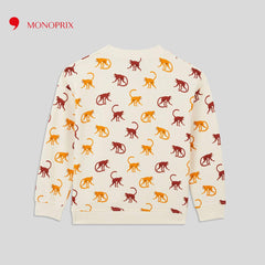 MONOPRIX LIGHT BEIGE MONKEY PRINT SWEATSHIRT