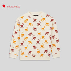MONOPRIX LIGHT BEIGE MONKEY PRINT SWEATSHIRT