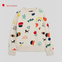 MONOPRIX LIGHT BEIGE PRINTED SWEATSHIRT