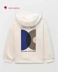 MONOPRIX LIGHT BEIGE SOUND SYSTEM PRINTED HOODIE