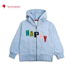 MONOPRIX LIGHT BLUE HAPPY EMBOSSED ZIPPER HOOD