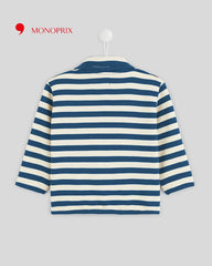 MONOPRIX LIGHT BLUE STRIPED CARDIGAN WITH PETER PAN COLLAR